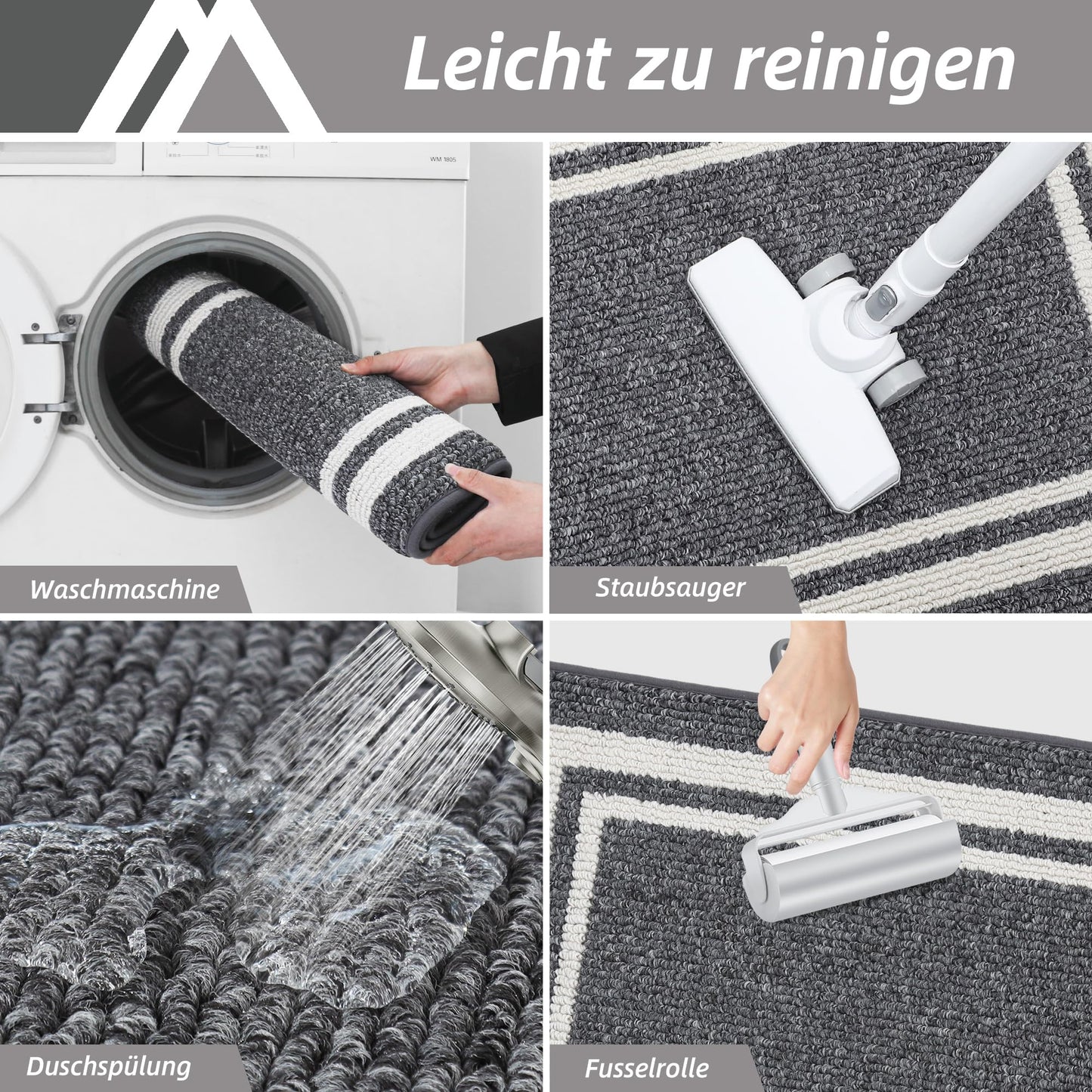 COSY HOMEER Küchenläufer rutschfest 2 Stück, Küchenteppich Waschbar rutschfest, Küchenmatten, Teppich Läufer Flur für Küche, Kitchen Mat/Rug/Carpet(51x76CM + 51x122CM, Grau)