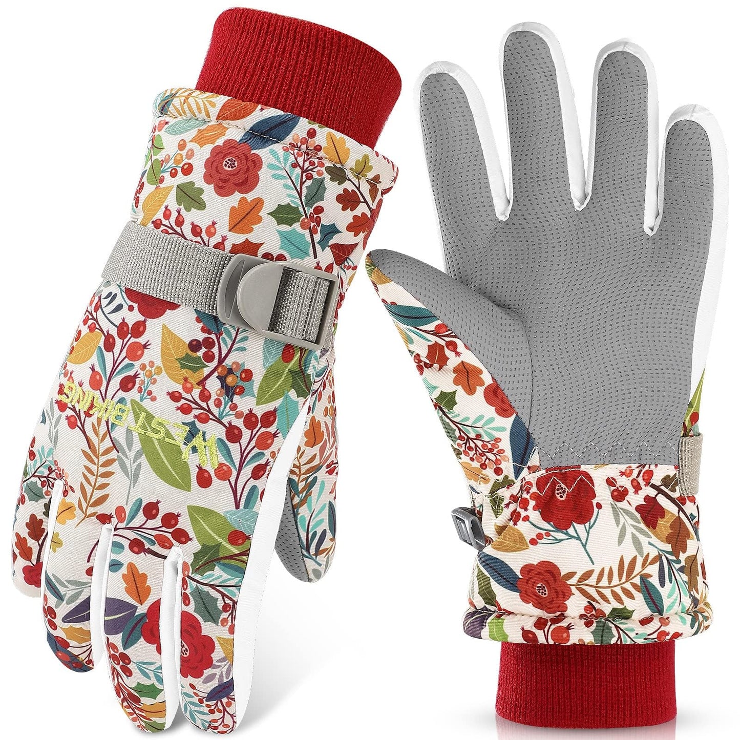 WESTGIRL Children’s Winter Gloves, Windproof, Warm Ski Gloves, Thermal Fleece, Water-Repellent Cartoon Snow Gloves, Outdoor Gloves for Snowboarding, Cycling, for Boys and Girls Aged 3–12 Years